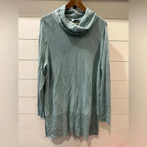 Adrienne Vittadini Women’s Light Teal Striped Cowl Neck Sweater- size XL